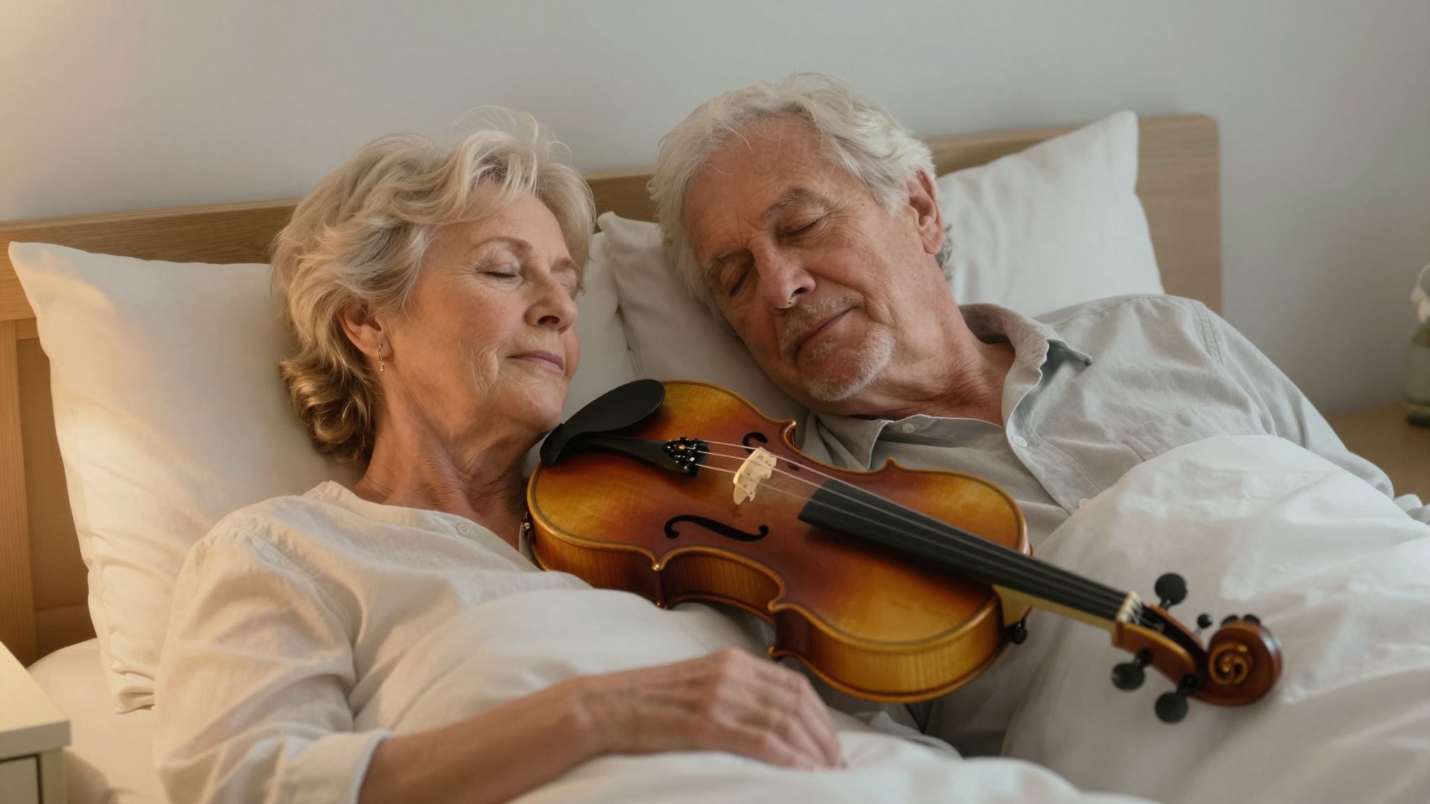 A hegedű és idősek álombeli együttléte a múlt bölcsességének varázslatos dallamán át szól a lélekhez.