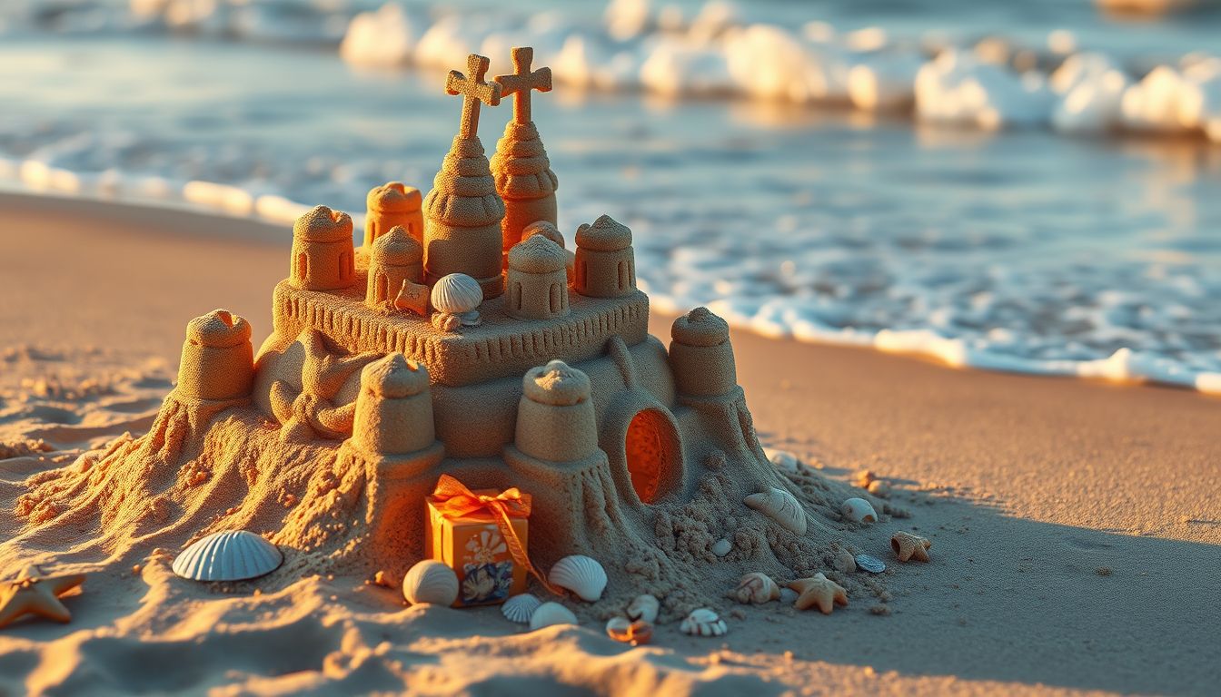 A homokvár ajándékba jó szerencsét és új kezdetet jelképez.