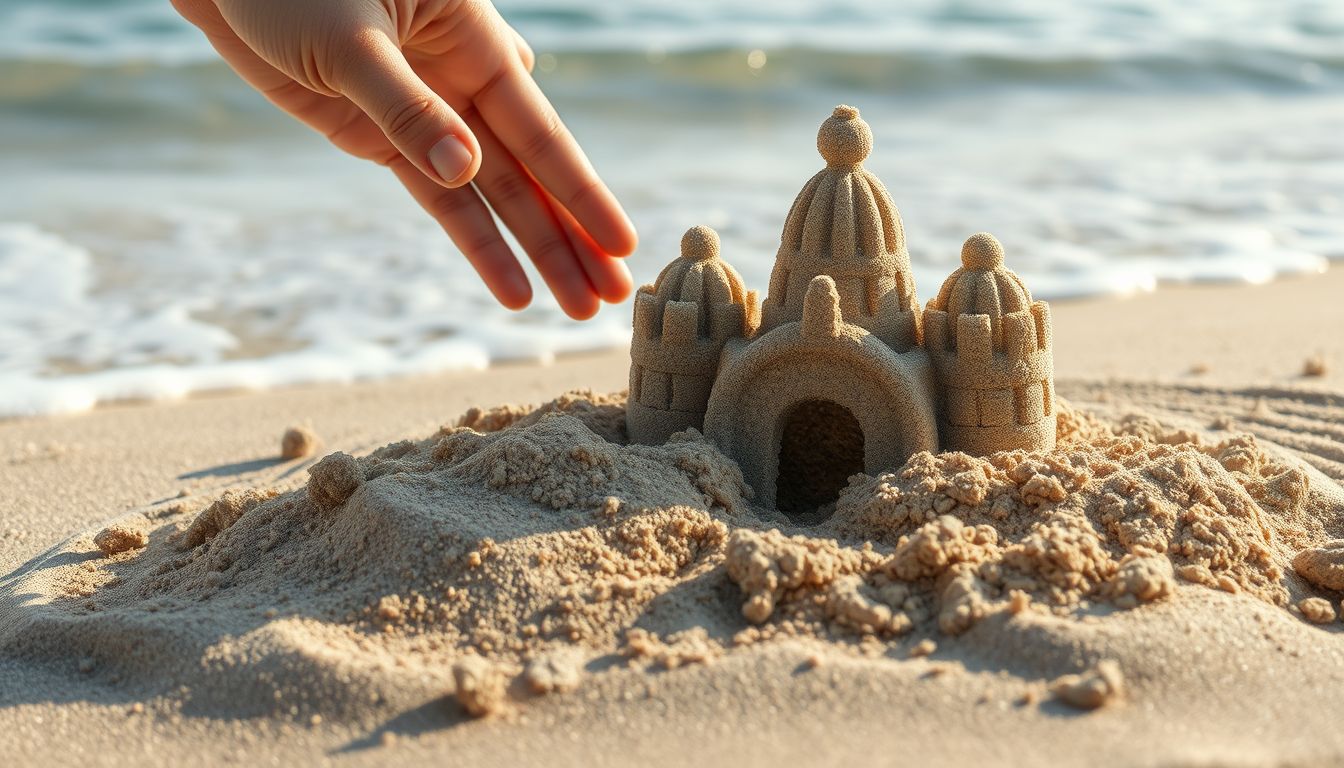 A lerombolt homokvár az elveszett álmok szimbóluma lehet.