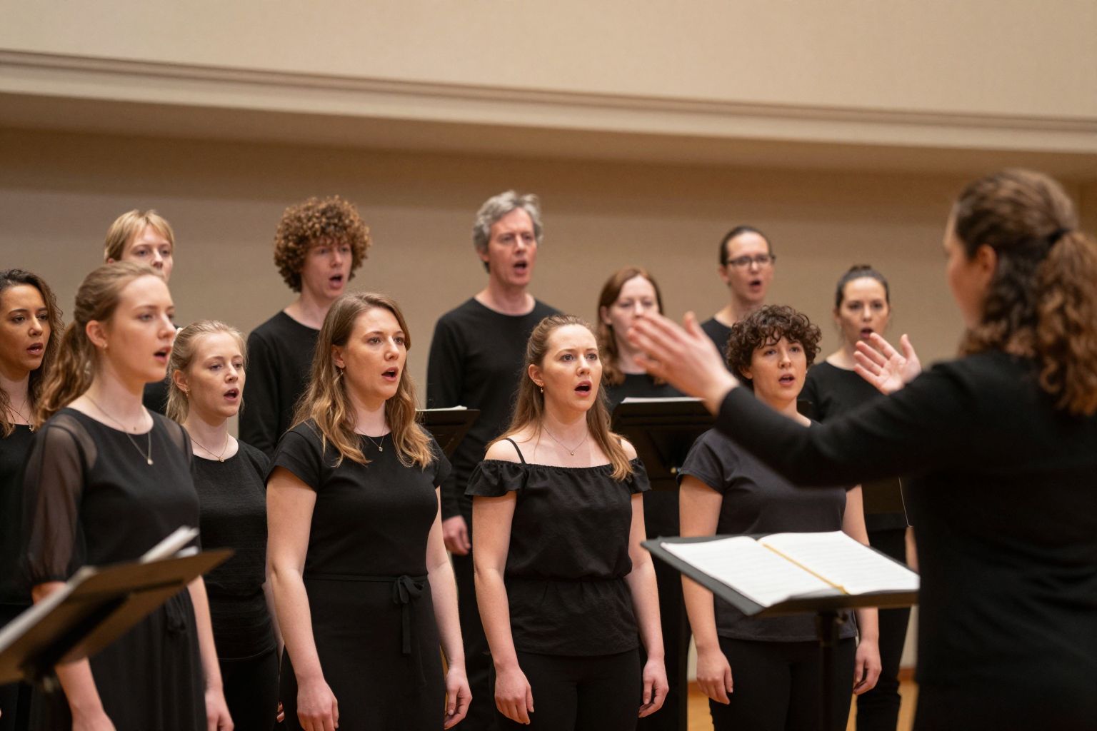 A kóruspróba álomban az összhang keresését és a lélek mélyének közös dallamát szimbolizálja.