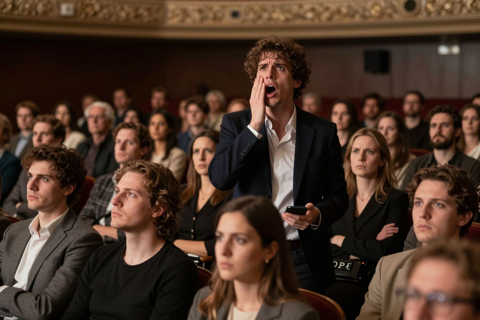 A nézőtéren való nem megfelelő viselkedés álomban az elfojtott vágyak és belső feszültségek sötét titkait jelzi.