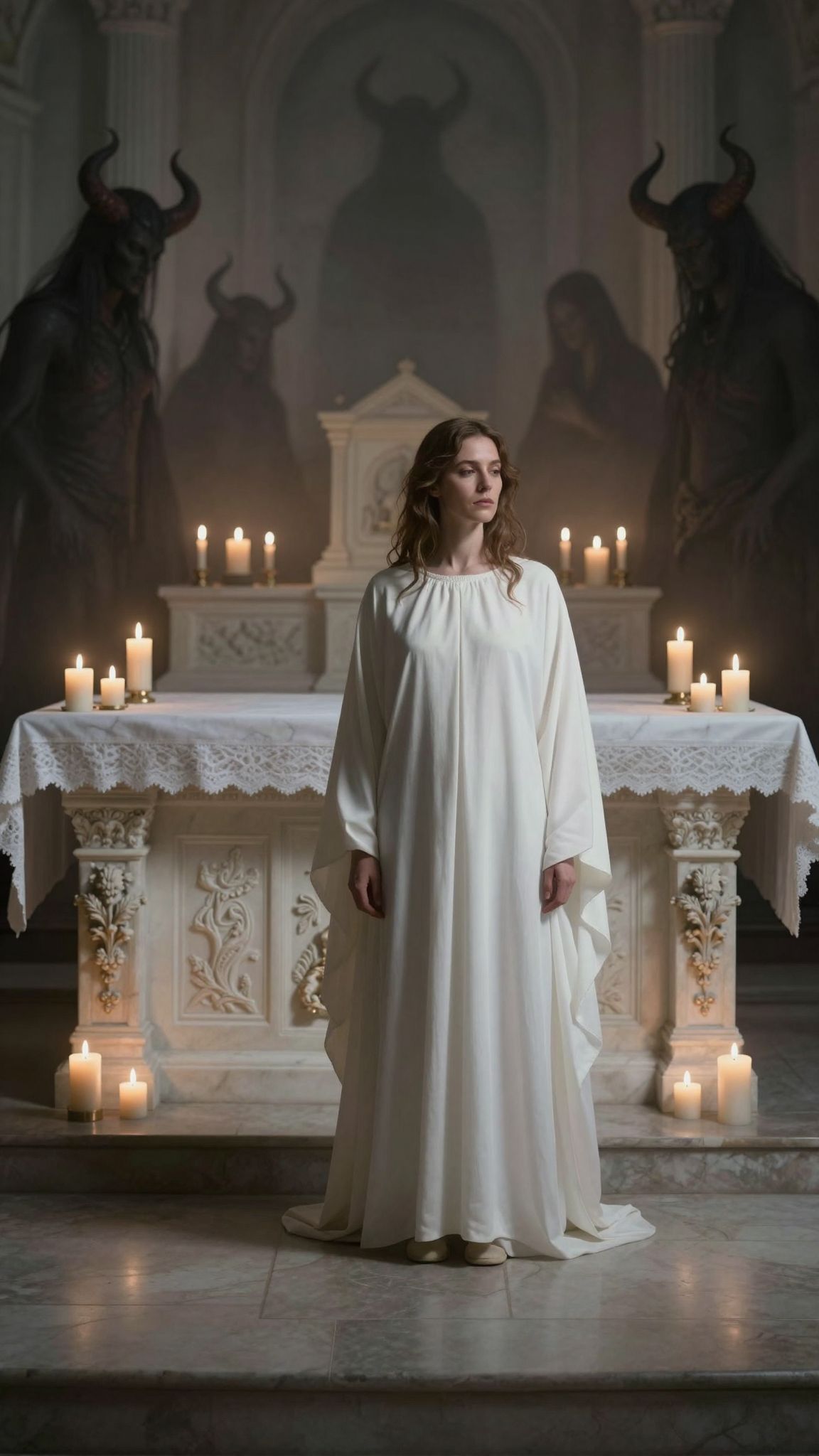 Az oltár szent helye a léleknek, ahol a démonok árnyai és az álmok titkai egyesülnek.