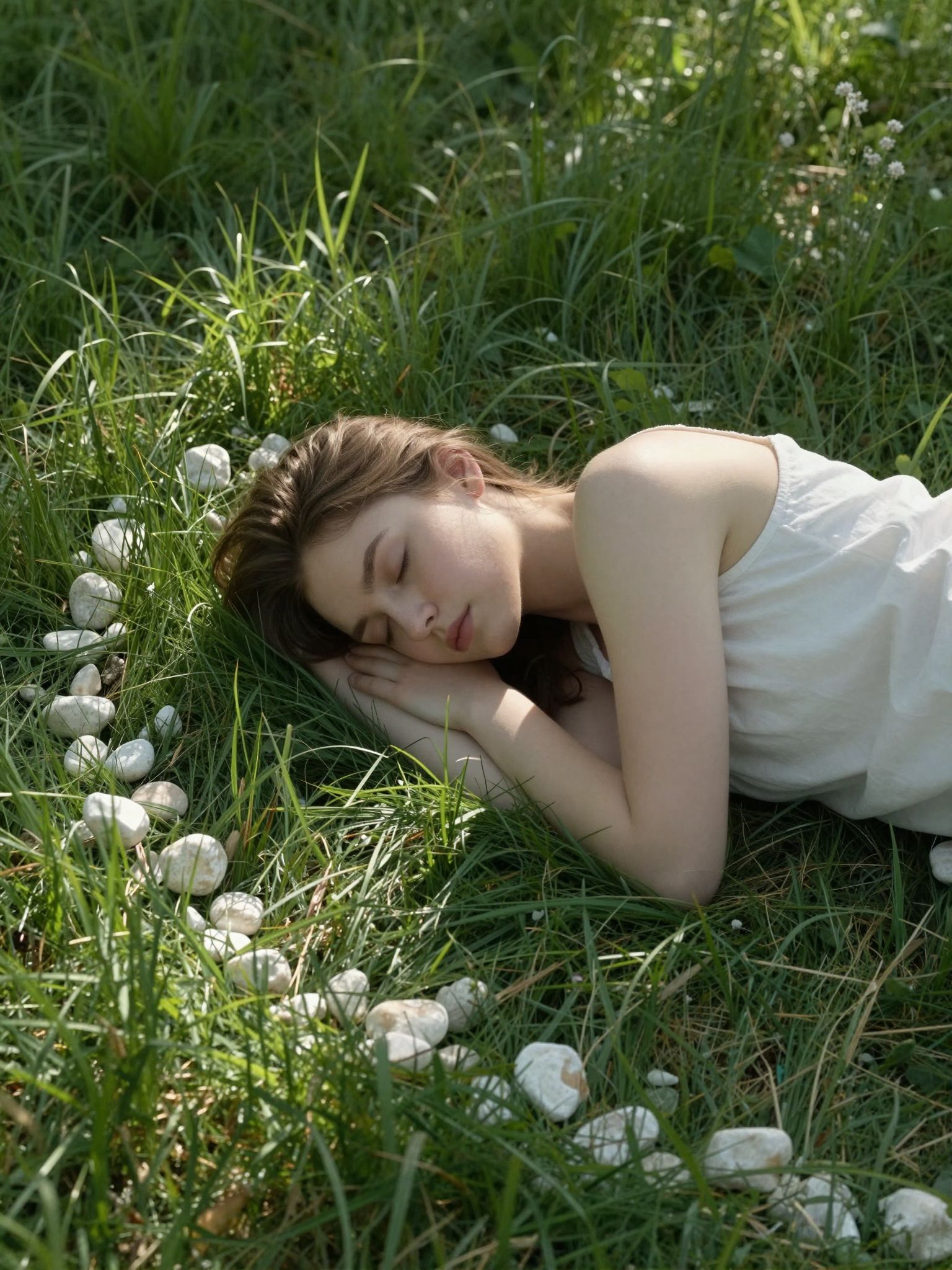 A fehér kő álmokban a tisztaság és az elengedés szimbóluma, új kezdetek küszöbén állva.