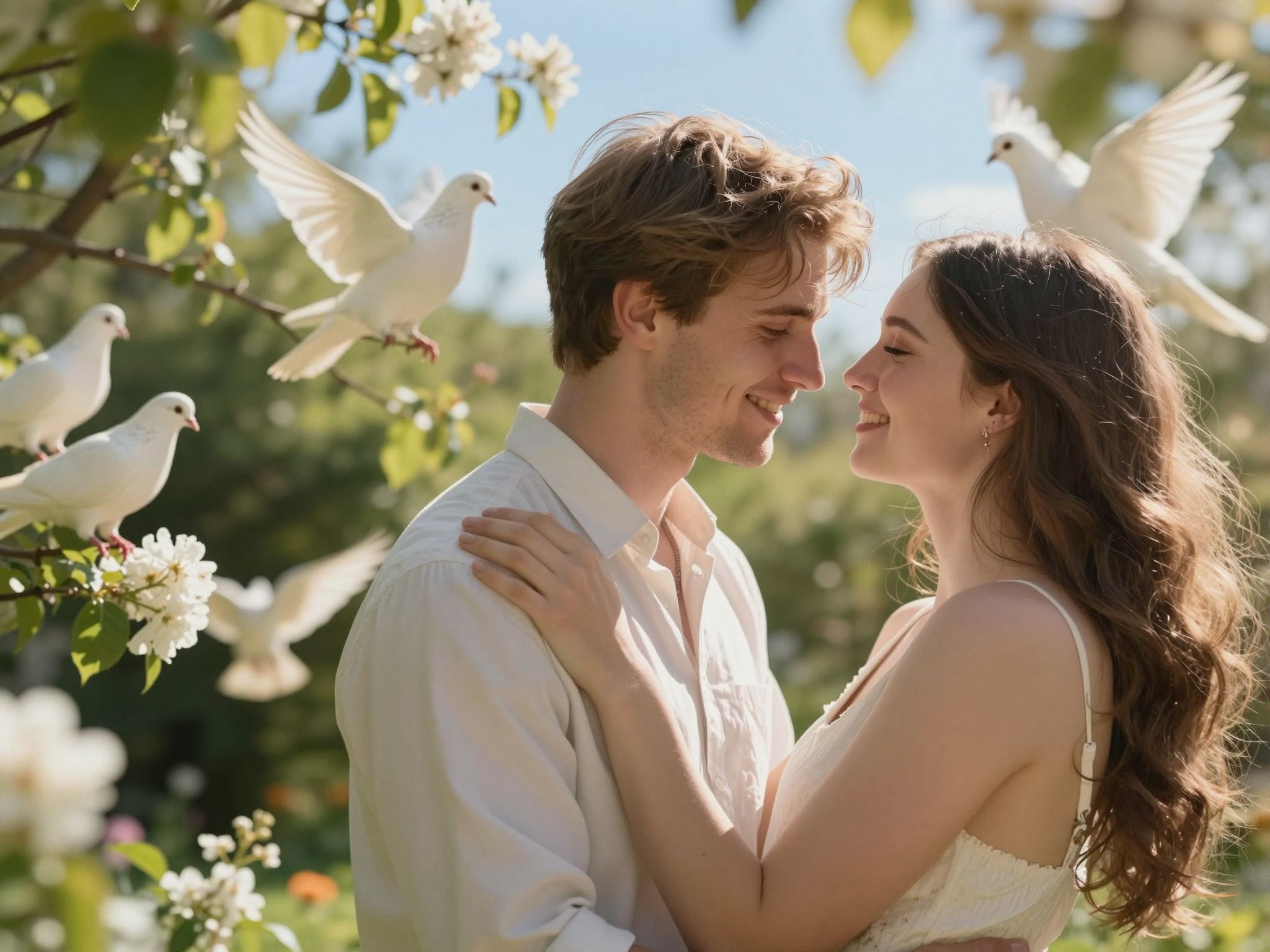 A galambpár álomban a szeretet és a béke üzenetét hozza, szívünket betöltve varázslatos harmóniával.