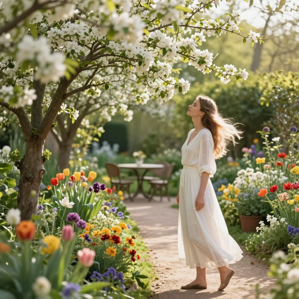 A kertben tett séta a lélek felfedezését jelképezi, ahol minden virág egy elrejtett vágyat rejt magában.
