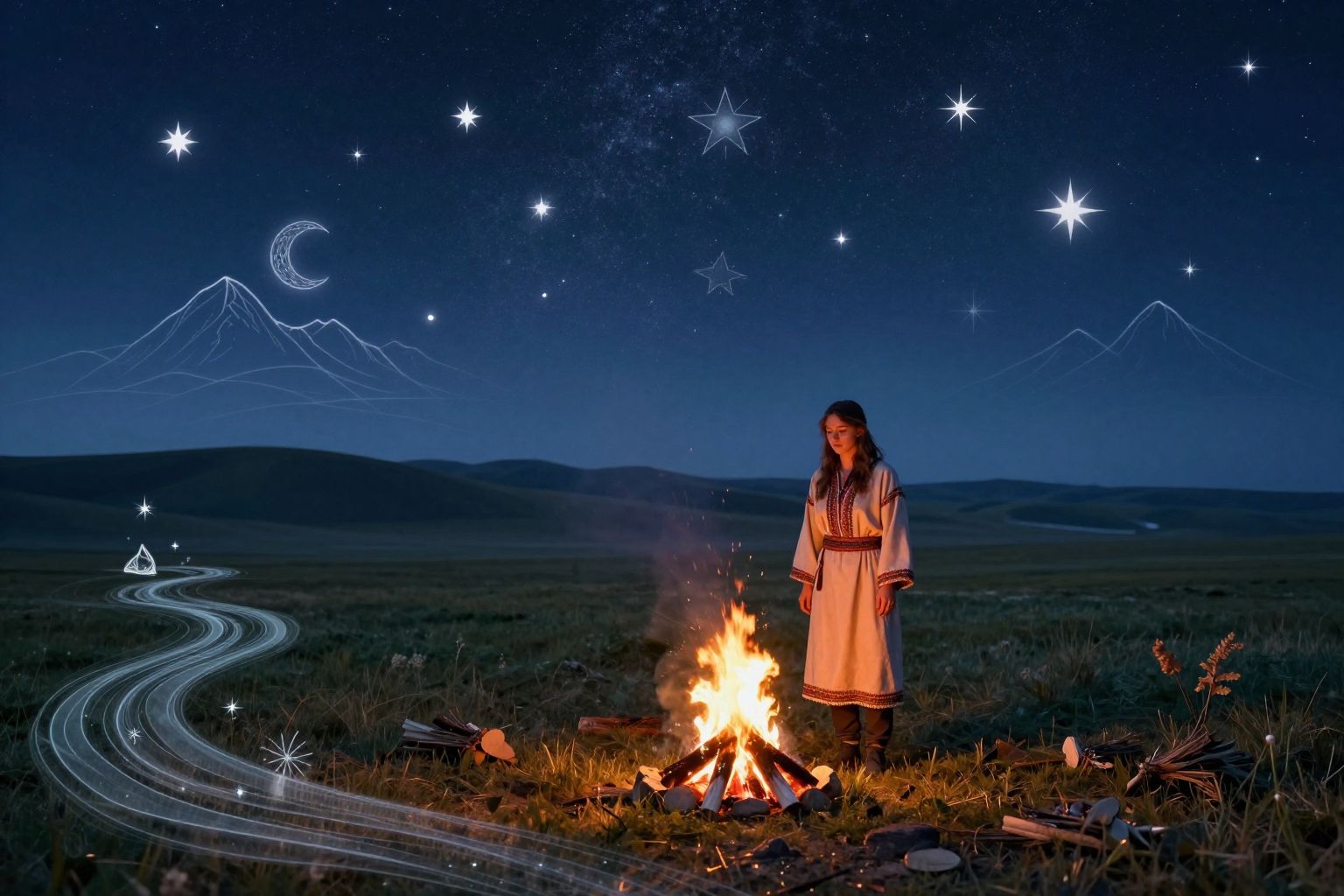 A nomád álmok szimbólumai a szabad lélek vágyát tükrözik, felfedezve a végtelen horizont titkait és csodáit.