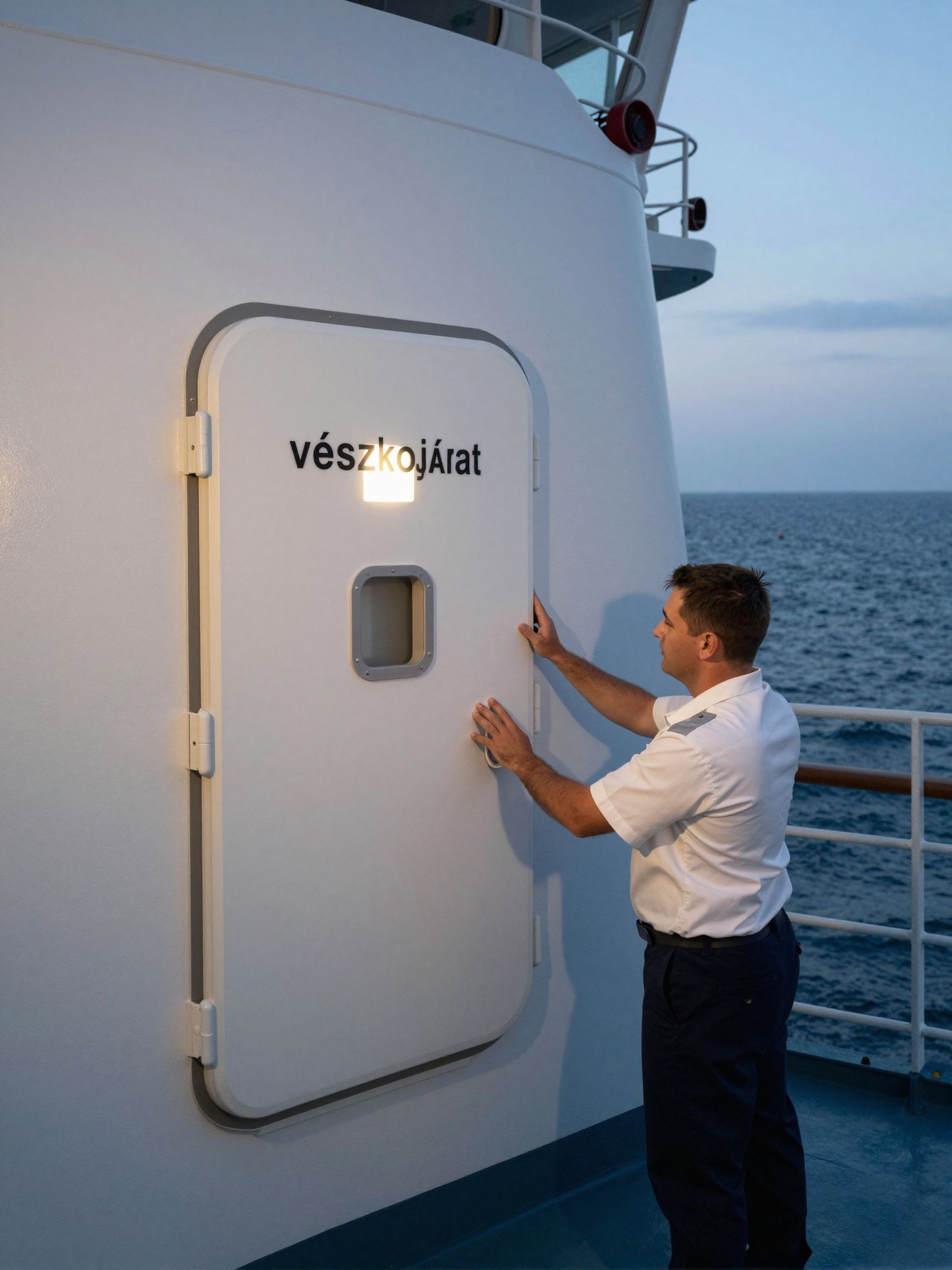 A vészkijárat egy hajón a félelem és remény határvonalán egyensúlyoz, titkos utakat nyitva a lélek előtt.