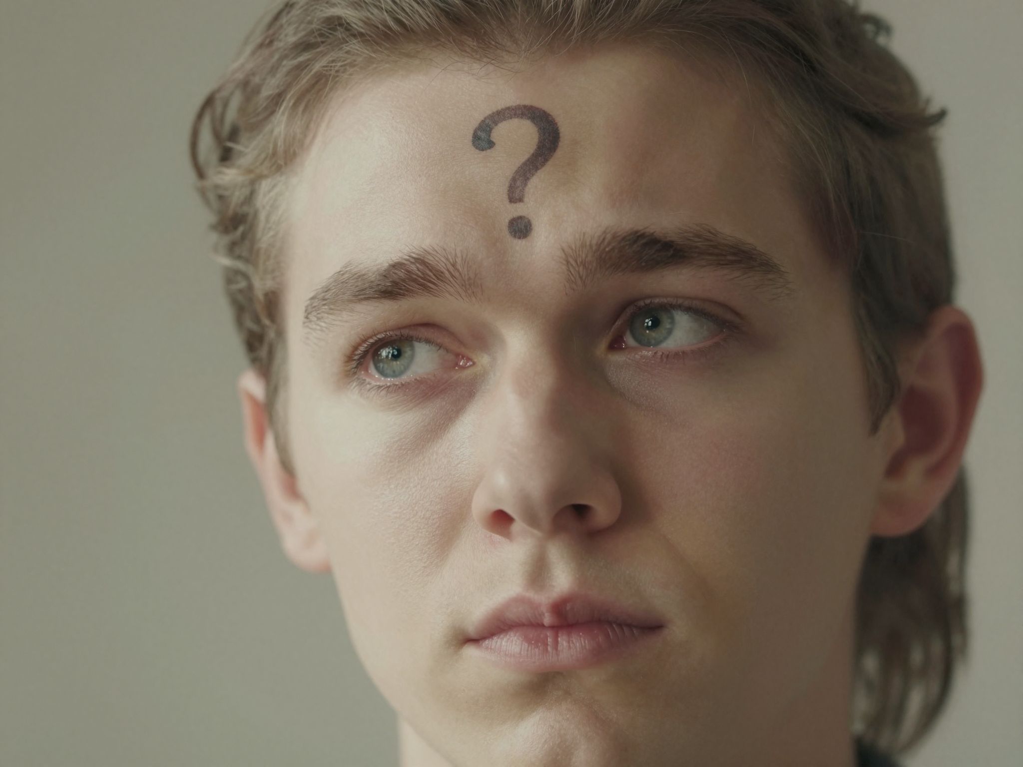 A homlokra írt kérdőjel a kétségeink szimbóluma, megmutatva a válaszok utáni vágyunkat az álmok birodalmában.