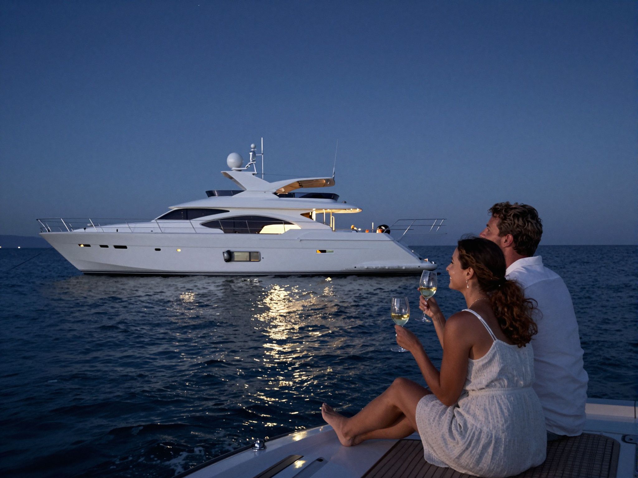 A jacht az álmok tengerén lebegve a szabadság és a felfedezés vágyát szimbolizálja, mint egy titkos kaland kapuja.