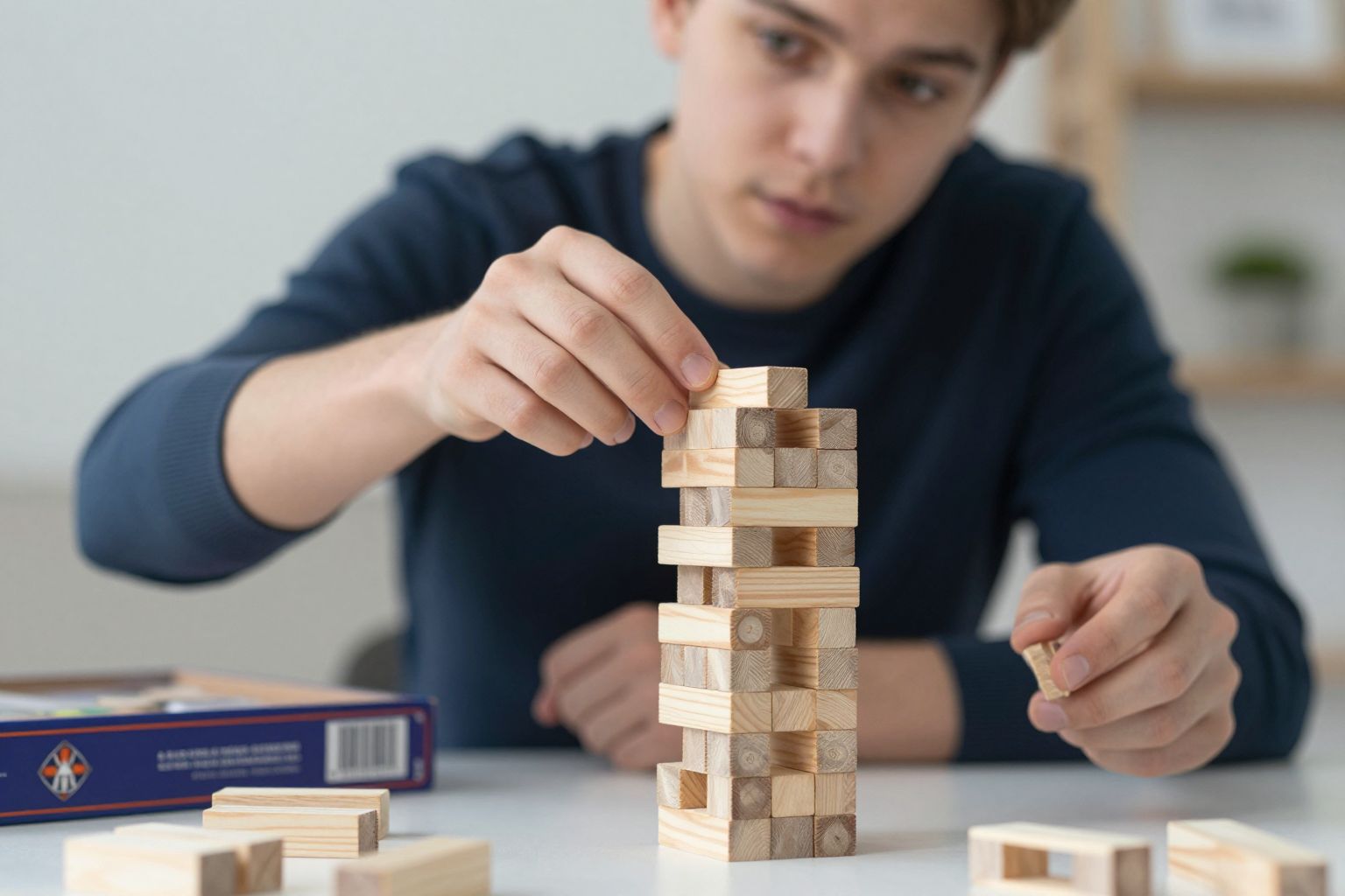 A Jenga álma a belső egyensúly kereséséről szól, ahol minden kocka egy döntés súlyát hordozza.
