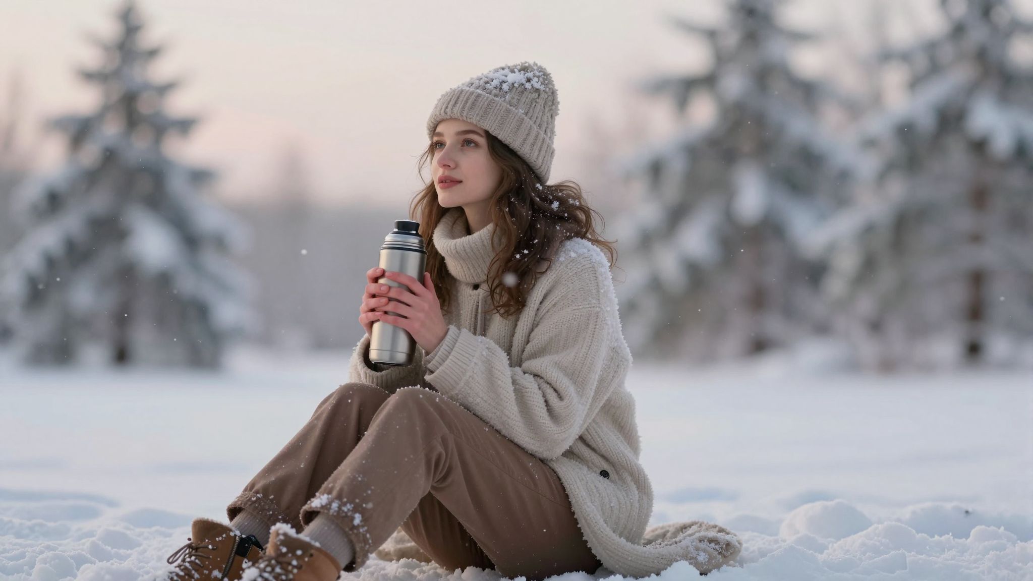Az álmok hószínű csendje szimbolizálja a belső béke keresését, amelyet a termosz melegsége is tükröz.