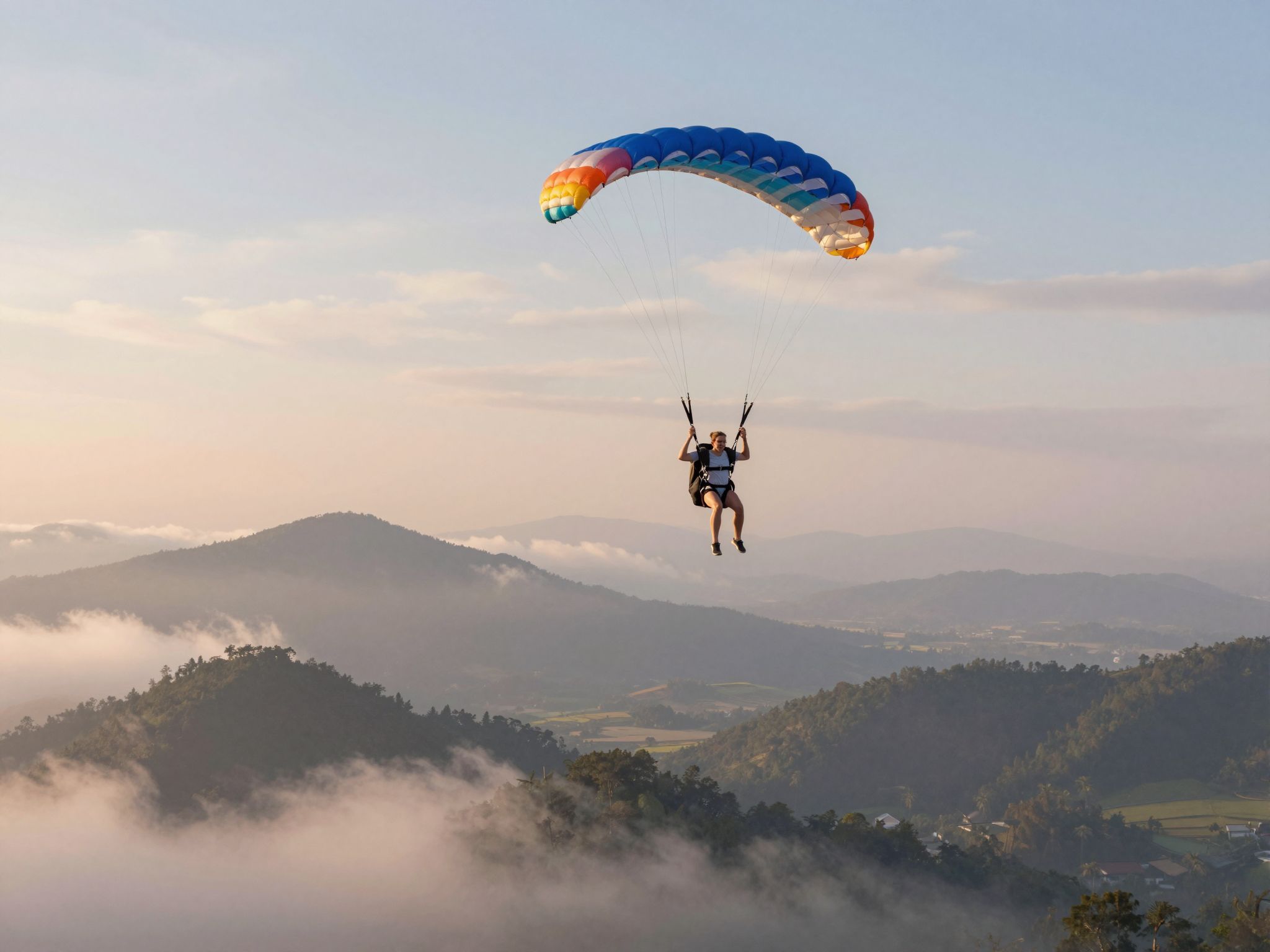 Az ejtőernyőzés egy ismeretlen helyen álmodva a szabadság és a felfedezés vágyát szimbolizálja, mély belső utazást sugallva.