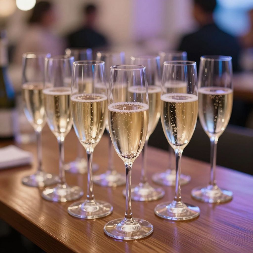 A pezsgőspoharak álombeli gyűjtése a boldogság és a siker ünneplésének vágyát szimbolizálja, tele varázslatos lehetőségekkel.
