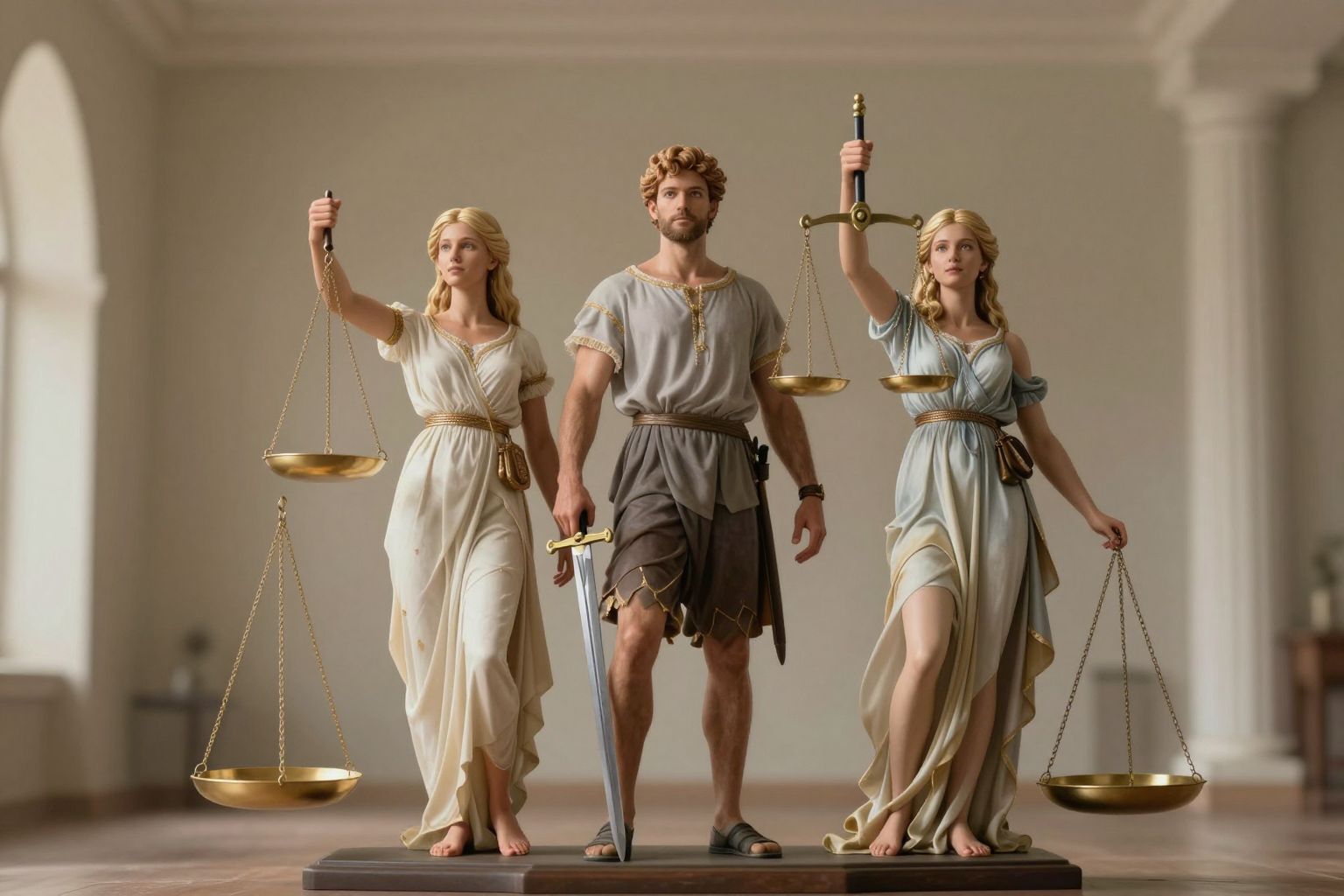 A Mérleg és kard szimbólumai az egyensúly és a döntés erejét hirdetik, amely az álmodó belső harcait tükrözi.