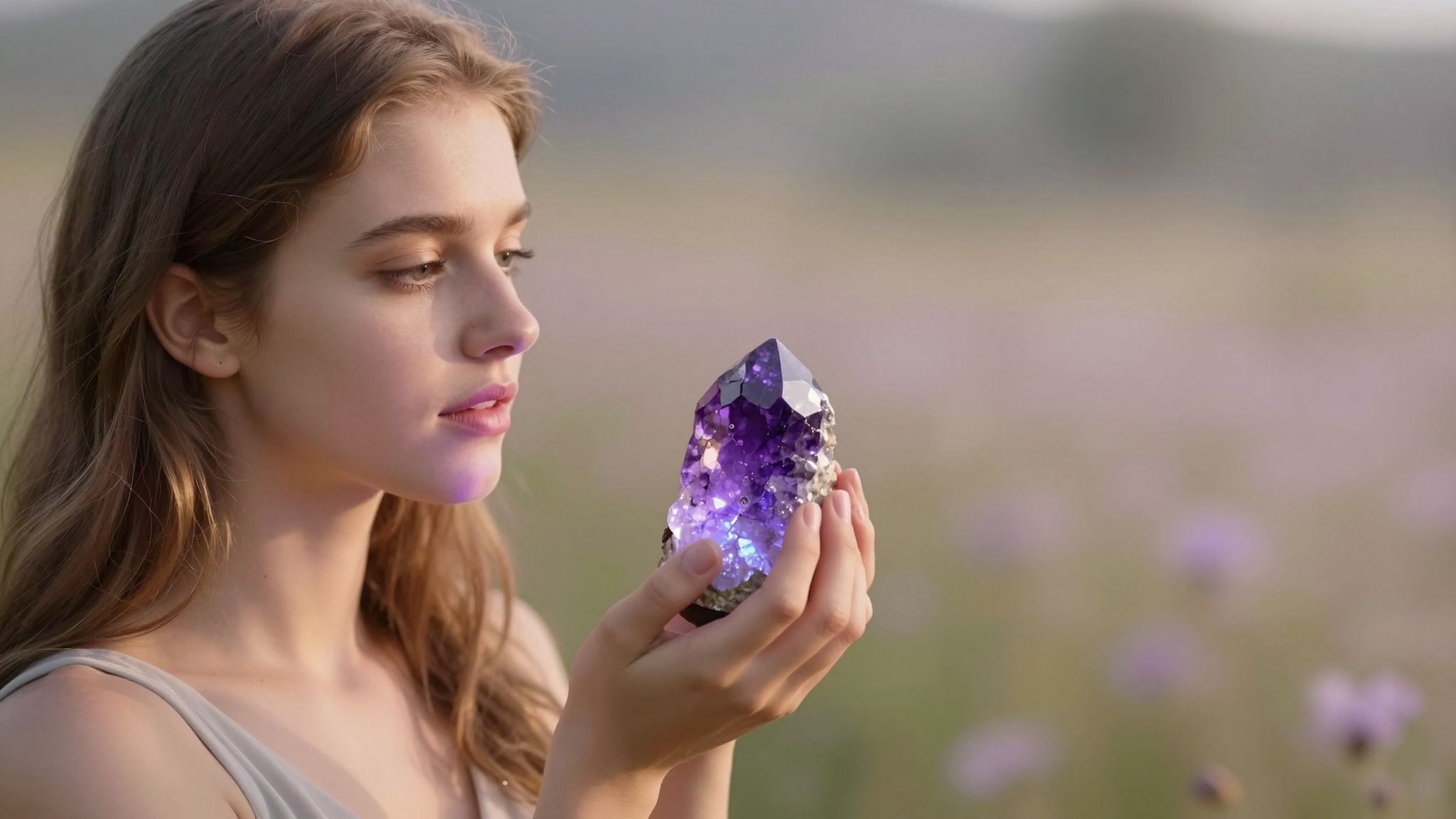 Az ametiszt álomban való ajándékozása a szeretet és a spiritualitás mély kapcsolatát szimbolizálja, varázslatos harmóniát teremtve.
