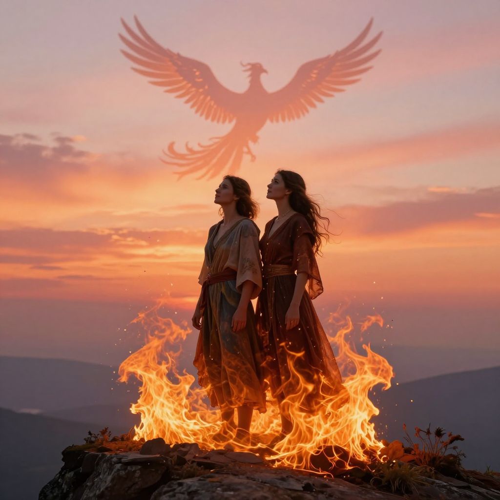 A főnix tüze a lélek transzcendenciáját jelzi, új lehetőségeket nyitva meg a sötétben rejlő álmokban.