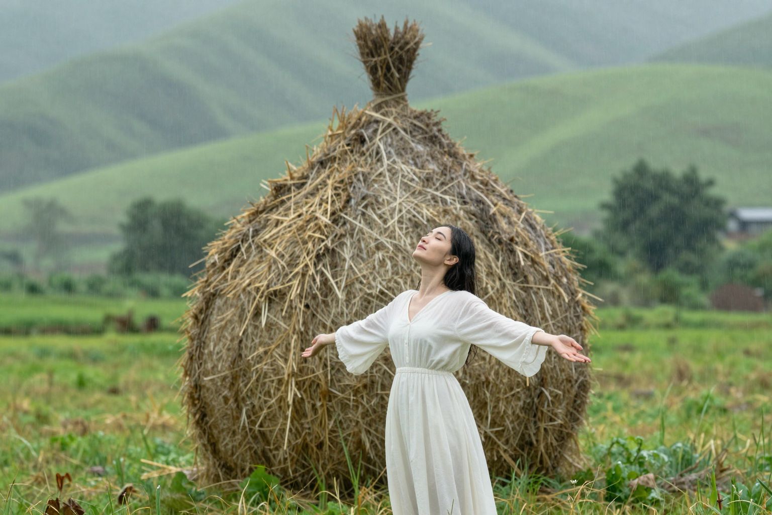 A szalmakazal álomban a rejtett vágyak szimbóluma; az eső pedig a megújulás és a tisztulás üzenetét hordozza.
