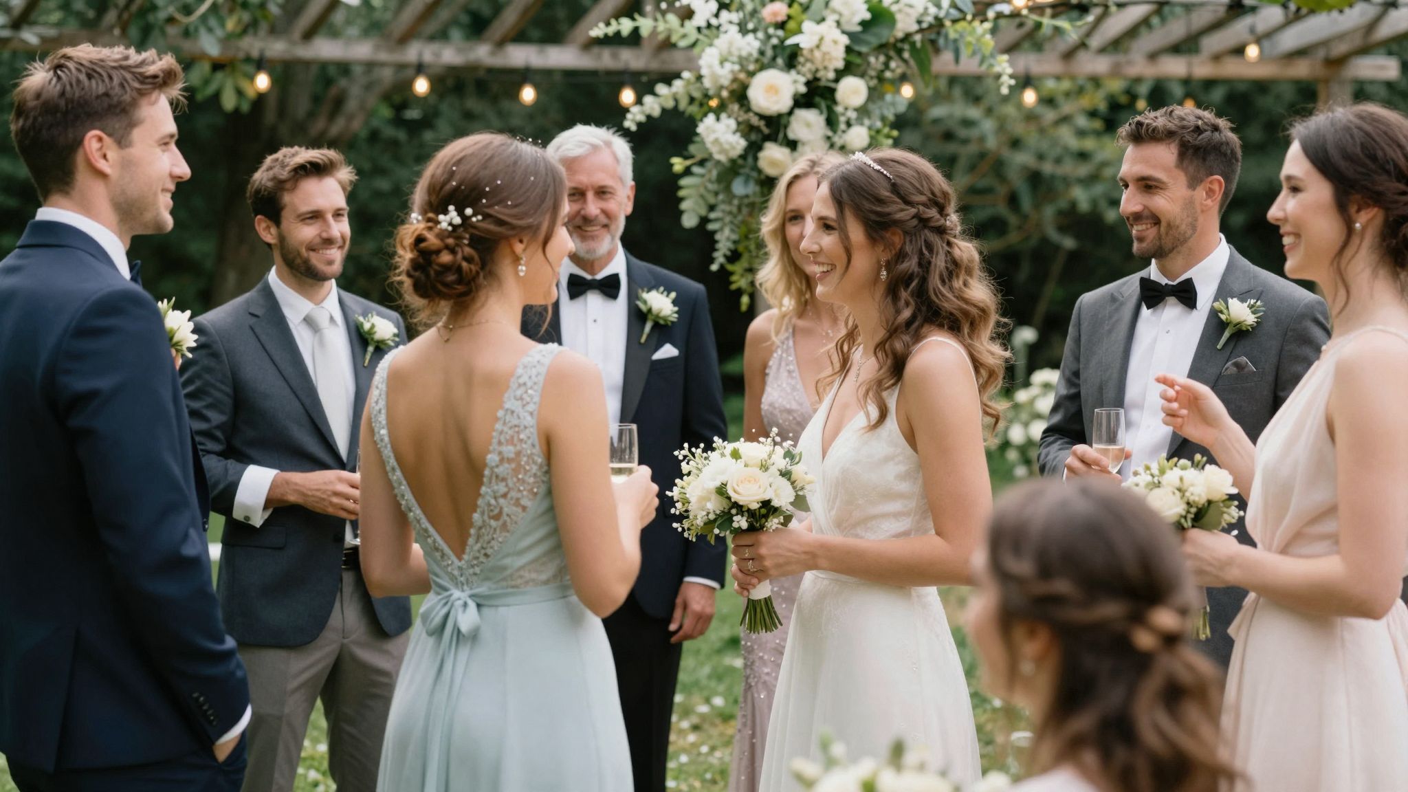 Az esküvői vendégek álombeli megjelenése a kapcsolatok mélységére és titkos vágyakra utalhat. Érzelmi kötelékek szövevénye.