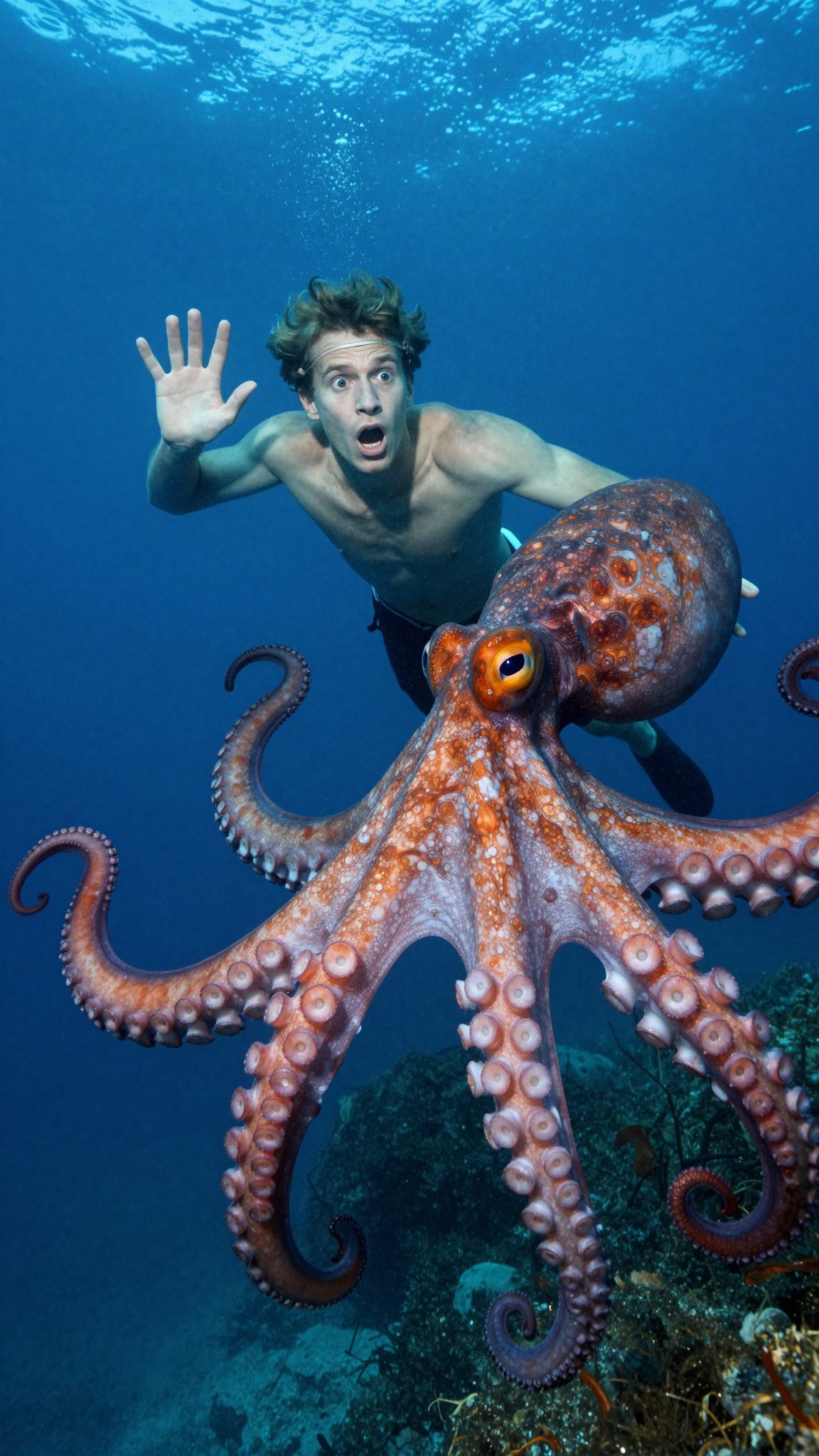 A polip elől menekülés az alvás mély víz alatt rejlő félelmeink és titkos vágyaink felfedezését szimbolizálja.