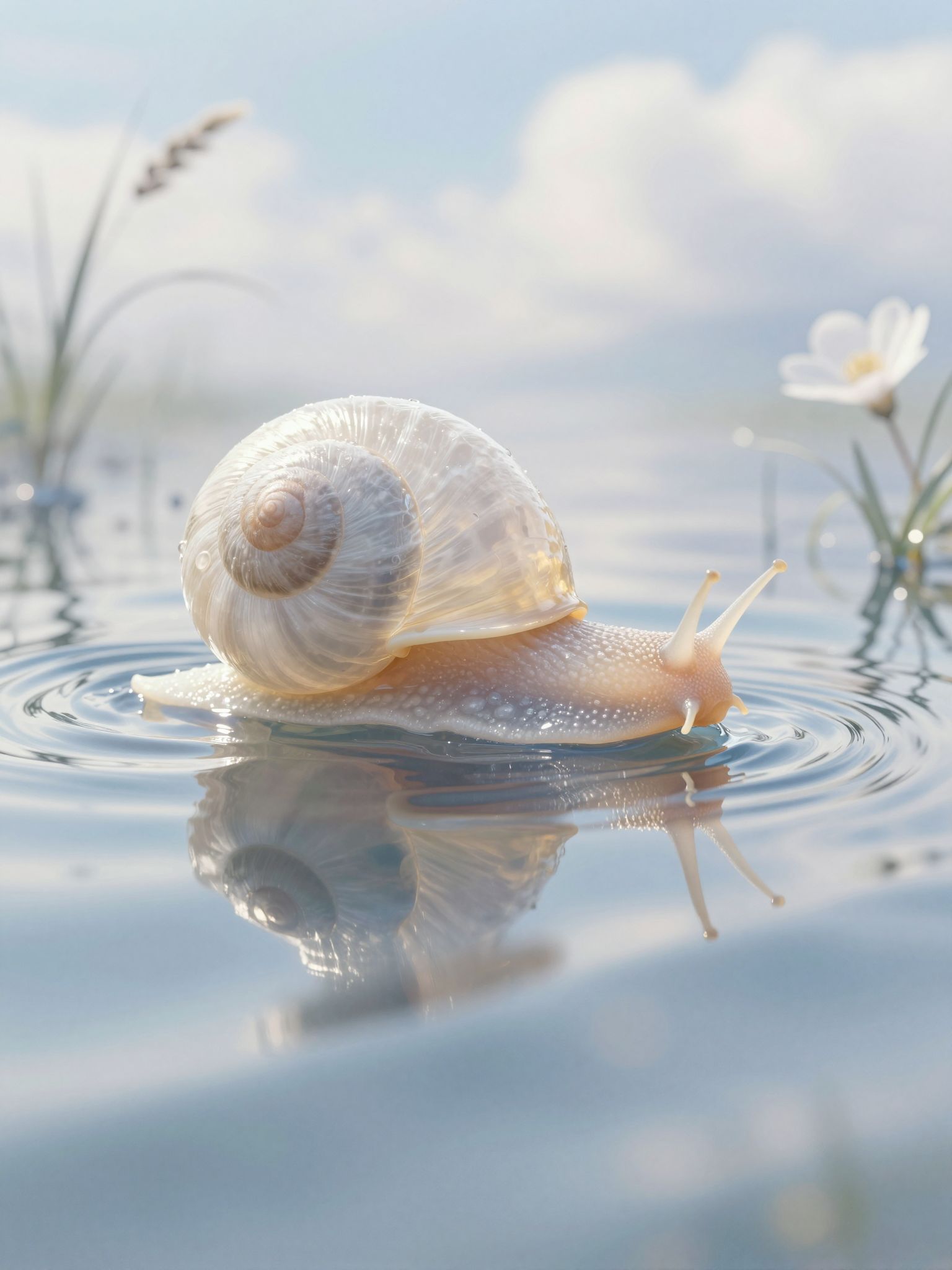 A víz tükrében a csigaházak titkokat rejtenek, melyek az érzelmek mélységéből törnek felszínre, megtisztítva lelkünket.