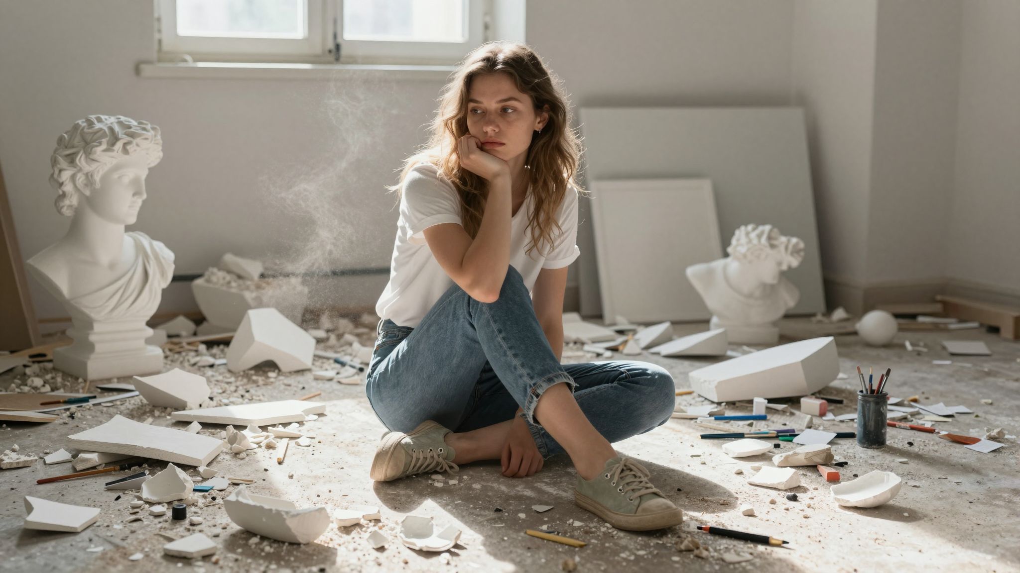 A gipszpor álombeli jelenléte a belső zűrzavart és a megújulás vágyát szimbolizálja, hívva a rendteremtésre.