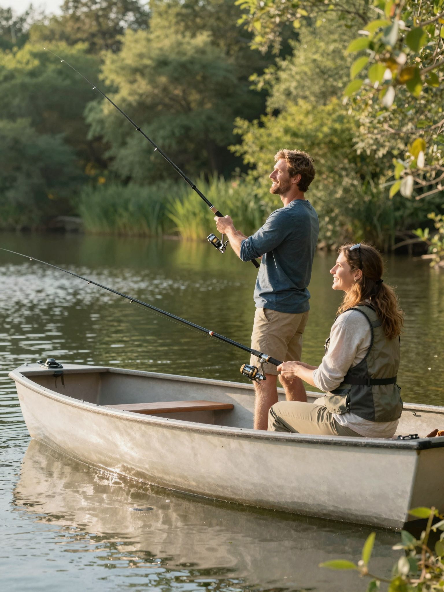 A csónakban horgászni a víz tükrében tükröződő álmaink keresését jelképezi, ahol minden kapás új titkokat ígér.