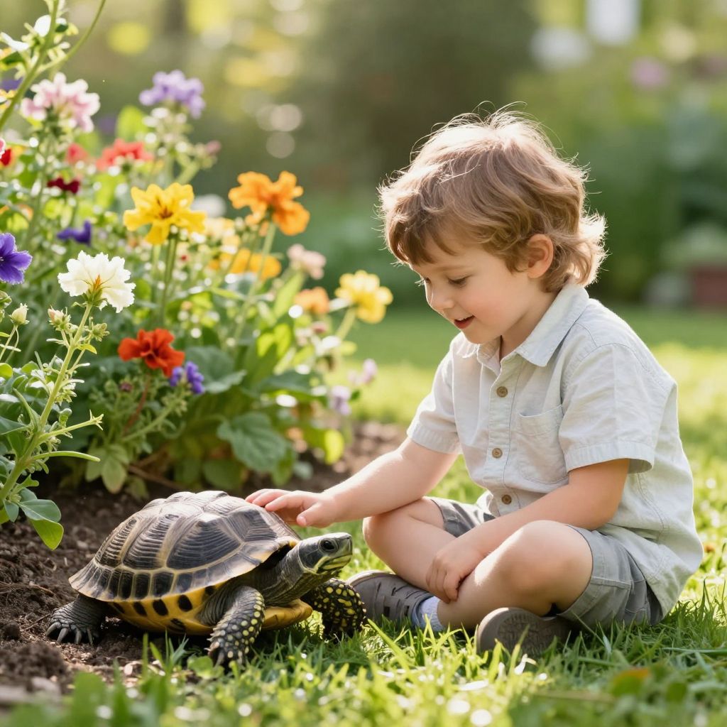 A kertben megjelenő teknősbéka a türelem szimbóluma, a természet bölcsessége és a belső fejlődés előtt álló új kezdetek jele.