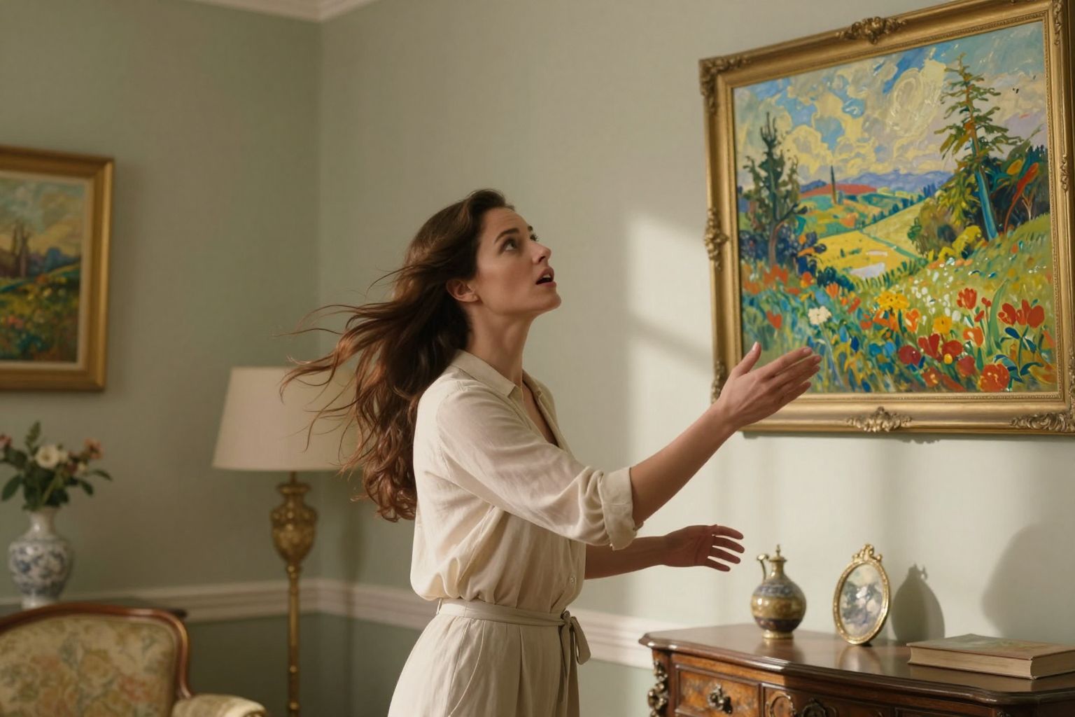 Az olajfestmény, ami a falról leesik, új kezdeteket jelez, egy varázslatos átalakulás kapuját nyitva meg.