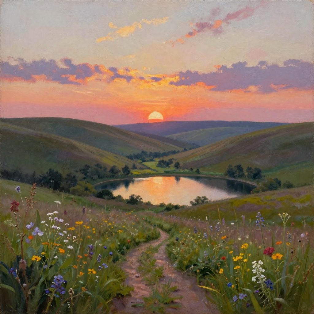 A tájképet ábrázoló olajfestmény álma titkos világokat nyithat meg, hol a színek mesélnek és az érzelmek táncolnak.