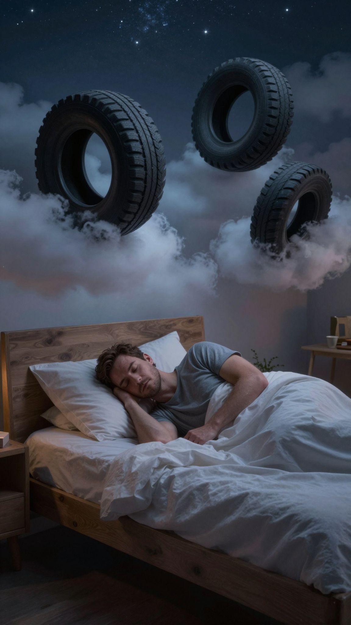 A hatalmas gumiabroncsok álma a tartós akadályok és a megújulás lehetőségét szimbolizálja, zűrzavart hozva a tudatba.